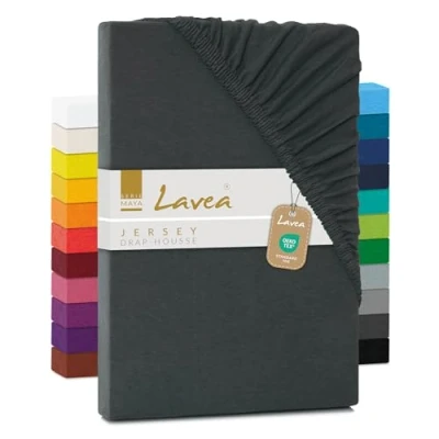 Image de Lavea Jersey Drap housse, série Maya, 100 % coton, finition de qualité supérieure, avec bande élastique, certifié OekoTex100
