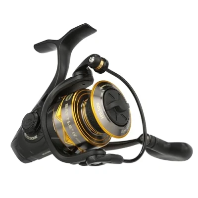 Image de PENN Moulinette Battle® IV, pêche en Eau salée, appâts et leurres pour Poissons Bobine Aluminium, Robuste ambidextre 2500 Taille de Moulinet 6.2:1 Noir, Or Fumée