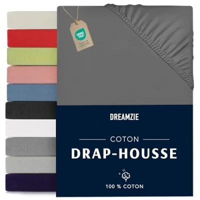 Image de Dreamzie Drap Housse 120x200 Anthracite 100% Jersey Coton Certifié Oeko Tex