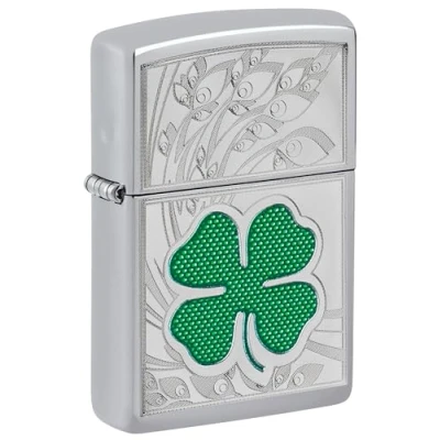 Image de ZIPPO Shamrock Design High Polish Chrome Essence Briquet Coupe Vent, Rechargeable, dans Une boîte Cadeau de Haute qualité
