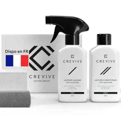 Image de CREVIVE Kit d&#039;entretien du cuir avec nettoyant pour et lotion à l&#039;aloe vera + éponge chiffon canapé Entretien en