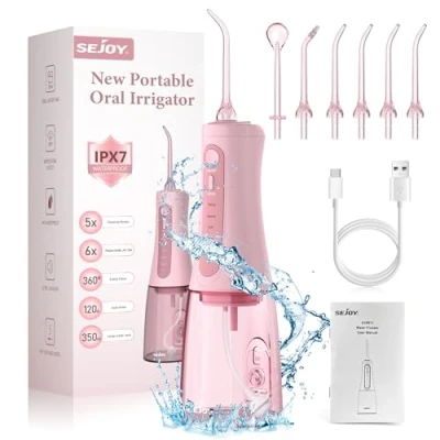 Image de Jet Dentaire Hydropulseur Portable, Hydropulseurs et Irrigateurs, Sans Fil USB Rechargeable 5 Modes 8 Buses, Irrigateur