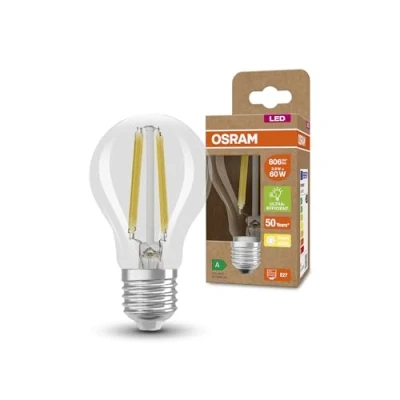 Image de OSRAM LED ampoule à économie d&#039;énergie, filament en verre, E27, blanc chaud (3000K), 4 watts, remplace l&#039;ampoule 60W, très efficace et pack de 1