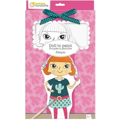 Image de Avenue Mandarine PP029C Kit Créatif Enfant Poupée en coton Imprimé à Peindre A Partir de 6 Ans MAYA