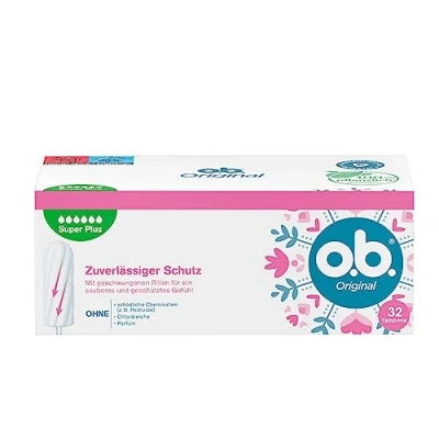 Image de o.b. Original Super Plus (32 pièces) Tampons pour des journées très fortes Technologie StayDry &amp; rainures incurvées, protection fiable et sensation de propreté pendant les règles