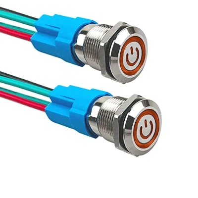 Image de Aiqeer 2 Pièces 12 mm Commutateur Bouton Poussoir Auto Bloquant, 12V / 24V 3A Interrupteur à en Acier Inoxydable Étanche IP66, avec Prise Pré Câblée (LED Jaune)