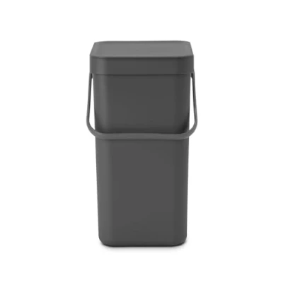Image de Brabantia Sort &amp; Go Poubelle Recyclage Cuisine Gris (12L) avec Couvercle et Poignée (support mural inclus) Gratuite Sacs PerfectFit inclus