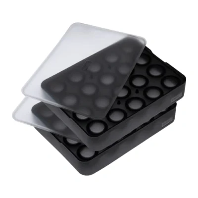 Image de Lurch 5240725 Ice Former Lot de 2 bacs à glaçons en silicone platine 100 % sans BPA avec couvercle pour 20 boules glace Ø 3 cm Noir