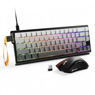 Image de ATTACK SHARK X68 HE &amp; R1 Ensemble Clavier et Souris Gaming, Gamer Filaire 8000Hz Rapid Trigger, 0,01 mm RT, Snap Tap, sans Fil Superlight 59g, 18000 DPI, BT/2.4G/USB C, Clair de Lune