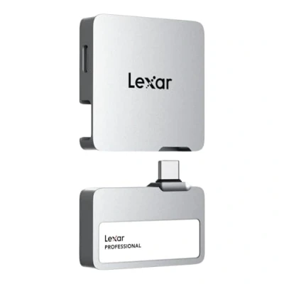 Image de Lexar Professional Go Portable SSD with HUB 2To, Ultra Compact, supporte Apple ProRes, jusqu&#039;à 1050MB/s en Lecture et 1000MB/s écriture, USB 3.2 Gen 2, IP65, pour iPhone 15/16 Pro, Silver