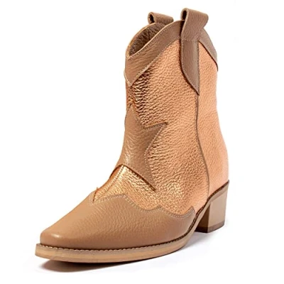 Image de L37 HANDMADE SHOES Femme Bottes de Cowboy I Daim Doublure en Cuir Chaussures Faites à la Main Sky Full of Stars Western, Marron Clair doré, 40 EU