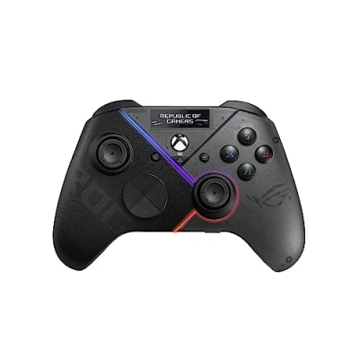 Image de ASUS ROG Raikiri Pro Manette gaming PC (Connectivité tri mode USB C filaire / 2,4 GHz Bluetooth, Dalle OLED intégrée, 4 boutons à l&#039;arrière, gâchettes sélectionnables, DAC ESS, Joystick)