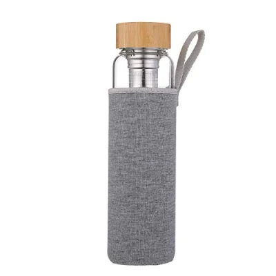 Image de sunkey Bouteille Eau en Verre 1L avec Infuseur à Thé et Fruits Bambou Couvercle Néoprène Housse sans Bpa, Gourde Borosilicate Écologique