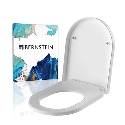 Image de siège de WC avec abaissement automatique U1002 Blanc, amovible en plastique thermodurci, lunette remplacement Fonction Soft Close forme D, fixation acier inoxydable