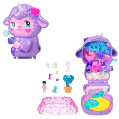 Image de Polly Pocket Coffret Au Pays des rêves, Jouet de Voyage avec 1 Mini Figurine, Une Licorne Compagnie et Accessoires sur Le thème la Nourriture Mode, JCB15