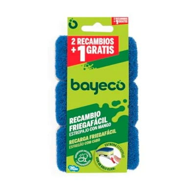 Image de Bayeco Recharge à récurer avec poignée sans Rayures Spécial pour Surfaces délicates et antiadhésives Système de Pose Facile Bleu Lot 3