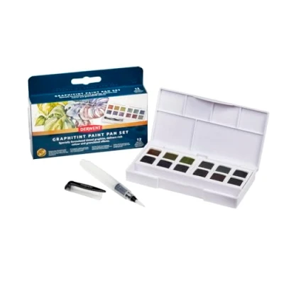 Image de DERWENT Graphitint Palette de Peintures Aquarelles avec 12 Demi Godets Peinture, Idéale pour Peindre des Paysages, Qualité Professionnelle, Format Voyage, 2306242