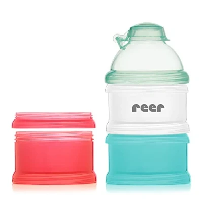 Image de reer 21012 Lot de 4 doseurs lait en poudre avec 3 boîtes rangement et un entonnoir verrouillable Multicolore 108 g
