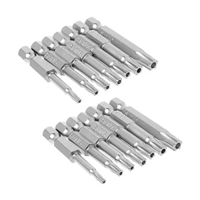 Image de Gasea 2 Set 7pcs 50mm Tournevis Trox Magnétiques en Étoile à 5 Points Kit 6.35mm Hex Tige Jeu de Tête Torx Sécurité Inviolable T10 T40 S2 Acier