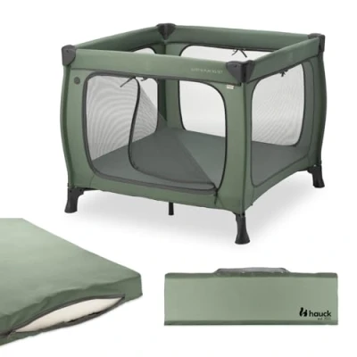 Image de hauck Lit Parapluie et Parc Bebe Sleep N Play SQ Set, Inclus Matelas de 5 cm d&#039;Épaisseur, Pliable, Compact, Sac Transport, pour Bébés Enfants la Naissance à 15 kg, Vert Foncé