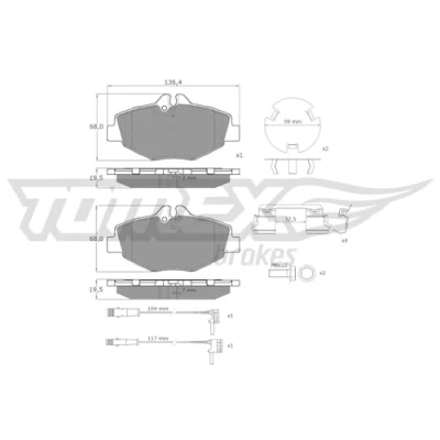Image de TOMEX brakes TX 14 29 Jeu de plaquettes frein Essieu avant contact signal d&#039;usure inclus avec vis d&#039;étrier accessoires