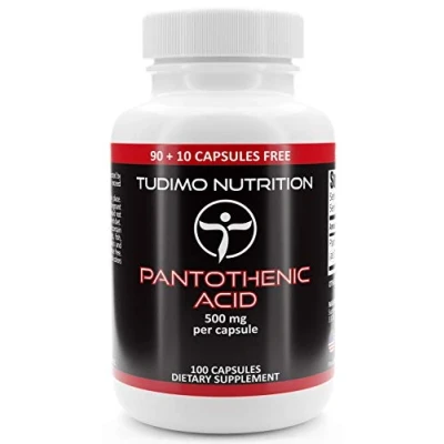 Image de Vitamine B5 Acide Pantothénique 500mg 100 Capsules (3+ mois) à Désintégration Rapide, Chacune avec 500 mg Vit Pantothenique en Poudre (Pantothenic Acid Supplement)