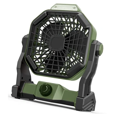 Image de Melchioni Family Ventilateur de Camping Portable Rechargeable avec Lumière, Batterie Intégrée 5200 mah par Câble USB, Lumière LED, 3 Luminosités, 12 cm, Vitesses, Rotation 180