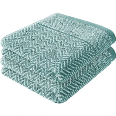 Image de herzbach home Serviettes Essuie Mains, Set de 3, 100% Coton 50x100 cm à Motifs, Vert océan