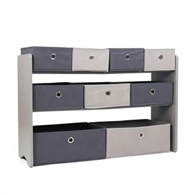 Image de Humble Crew Organizer with 9 Storage Fabric Bins Ensembles de Meubles, Engineered Wood Metal, Gris, Taille Unique