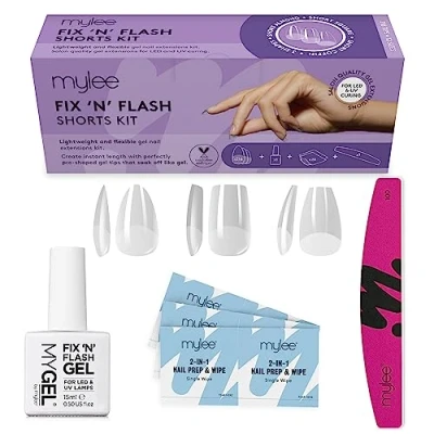 Image de Mylee Fix N Flash Kit de 216 capsules en gel souple, 3 formes, pièces, amande, carré et cercueil, comprend gel, lingettes préparation lime à ongles demi lune, couverture complète, extensions