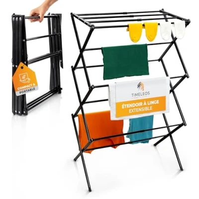Image de TIMELEOS Etendoir Linge Interieur Pliable Mini Sechoir a Robuste Sèche Extensible Plus Peu Encombrant, Petit Étendoir à Intérieur Idéal pour l&#039;intérieur ou Le Camping, Noir