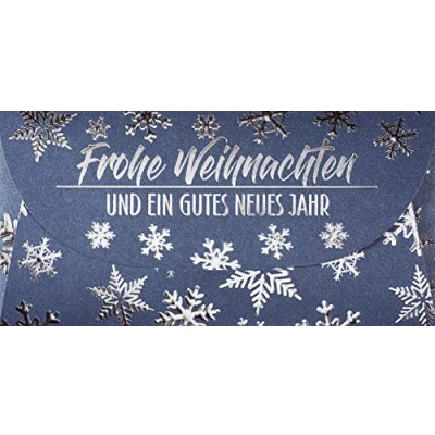 Image de Perleberg Carte de Noël cadeau d&#039;argent avec enveloppe Étui qualité supérieure flocons neige argentés pour un vœu spécial vœux 22 x 11 cm