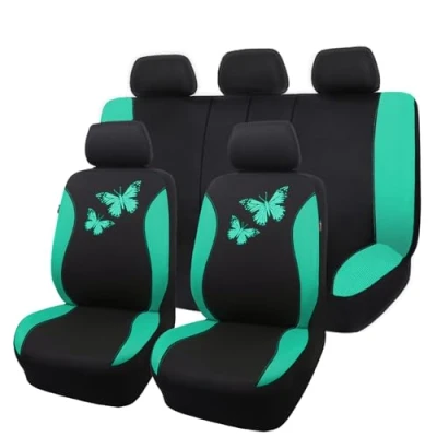 Image de Flying Banner Housse de siège Auto en Maille Respirante, Motif Papillon coloré, Compatible avec Les airbags (Ensemble Complet, Vert Menthe)