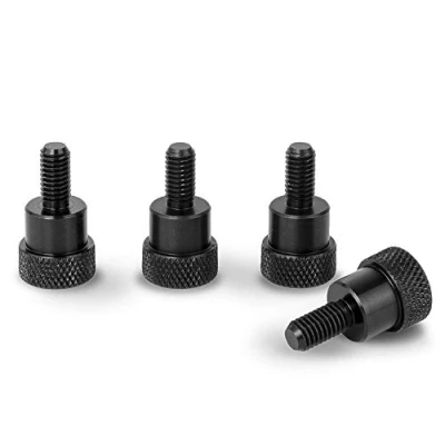Image de PrecisionGeek Moleté Pouce vis/Vis d&#039;épaule Aluminium M5 x 10mm L 22mm Anodisé Noir Lot de 4