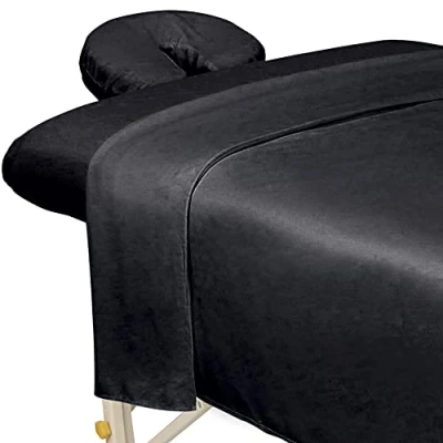 Image de ForPro Parure de lit 3 pièces en Microfibre qualité supérieure pour Tables Massage, Comprend Un Drap Plat, Housse et Une Repose Visage, Noir