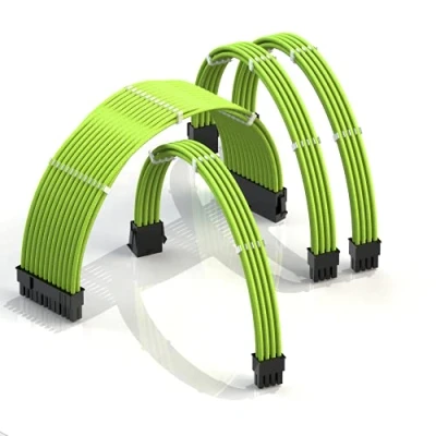 Image de LINKUP AVA 30cm Câble d’Extension PSU w/Manchon┃Conception Personnalisable l’Alimentation GPU┃Tressés w/Kit Peignes pour Câbles┃1x24P (20+4)┃1x8P (4+4) CPU┃2x8P (6+2) GPU┃300mm Vert