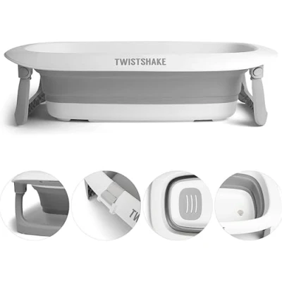 Image de Twistshake Baignoire Pliable Légere et Compacte pour le Bain du Nouveau Bébé, Antidérapante Confort, Ultra Compacte, 0 Mois+, Contenance: 30L, Gris/Blanc