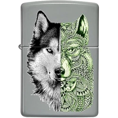 Image de ZIPPO Tattoo Wolf, Color Image Flat Grey Briquet tempête, Rechargeable, dans Un boîte Cadeau