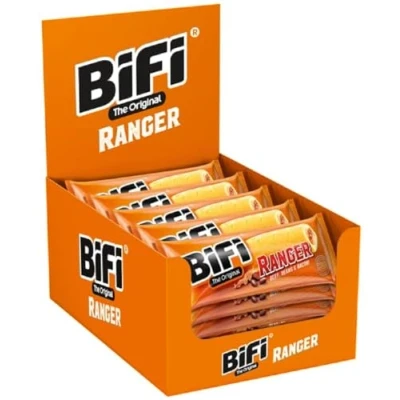 Image de BiFi Ranger Lot de 20 (20 x 60 g) Snack à la saucisse avec haricots et bacon dans une pâte original emporter Pour les déplacements, le bureau ou sport Bœuf porc