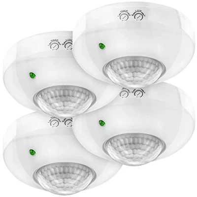 Image de deleyCON 4X Infrarouge Détecteur de Mouvement Émerger Montage au Plafond Intérieur Contrôle des Feux Zone Travail à 360 Portée 6m Capteur Lumière Intégré Blanc