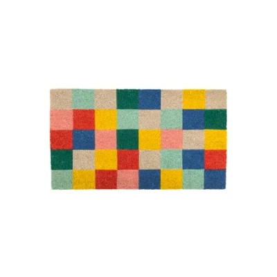 Image de Fisura. Tapis intérieur en Noix de Coco. Paillasson PVC. d&#039;entrée. Peint à la Main. Taille : 70 cm x 40 cm. (à Carreaux, Multicolore)