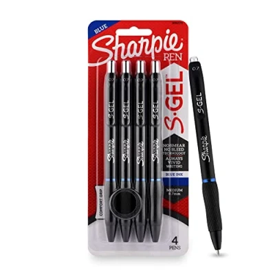 Image de SHARPIE Lot de 4 stylos S Gel couleur bleue pour étudiants Encre résistante à l&#039;eau une expérience d&#039;écriture lisse et confortable Papeterie bureau Pointe moyenne (0,7 mm)