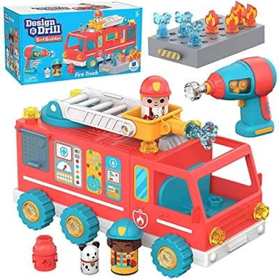 Image de Learning Resources Camion de pompier Design &amp; Drill, jeu construction pour la motricité fine
