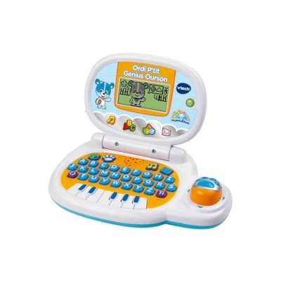 Image de VTech Ordi P&#039;tit Genius Ourson Bleu, Ordinateur Portable Enfant avec Écran Rétroéclairé, Souris, 10 Jeux Évolutifs, Jouet Éducatif, Cadeau de 2 Ans à 5 Contenu en Français