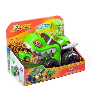 Image de T Racers Mega Wheels Rex Lanceur de véhicule avec 1 Pilote Exclusif et Exclusif, Compatible d&#039;autres Voitures