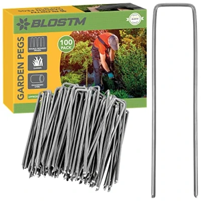 Image de BLOSTM 100 x Noir Galvanisé Piquet De Fixation Piquets Jardin en Forme U Idéal pour Les Filets, La Toison, Le Tapis Sol, Feuilles Polyéthylène, l&#039;herbe Artificielle 30 150mm