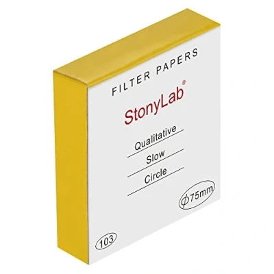 Image de stonylab Papier Filtre Qualitatif, 100 Paquets de Cercles en Cellulose à Débit Lent avec Rétention Particules 10 Microns, Diamètre 74 mm