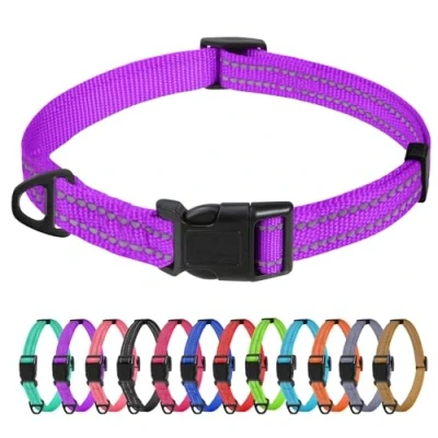 Image de TagME Collier pour Chien, en Nylon Réfléchissant Réglable Classique Convient Chiot, Violet, 1.5cm Largeur