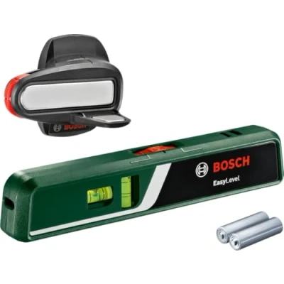 Image de Bosch Niveau laser à bulle EasyLevel avec support mural (ligne pour un alignement flexible sur les murs et point transfert de hauteur facile, dans boîte carton e commerce)