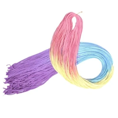 Image de tresses ombrées, fines en boîte, extensions de cheveux au crochet, synthétiques, arc ciel(D2 01)